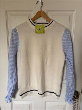 THML Anthropologie Cream Knit Blue Stripe Sweater XS